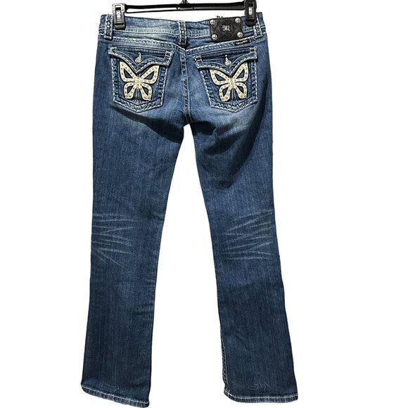 Miss Me size 30 medium blue wash zip whispered bedazzled boot cut jeans - Picture 5 of 12